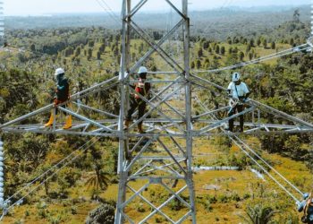 Petugas PLN sedang melakukan pengecekan akhir terhadap pekerjaan SUTT 15O kV Kolonedale - Bungku sebelum diberikan tegangan perdana (energize). (Divkom PLN Pusat)