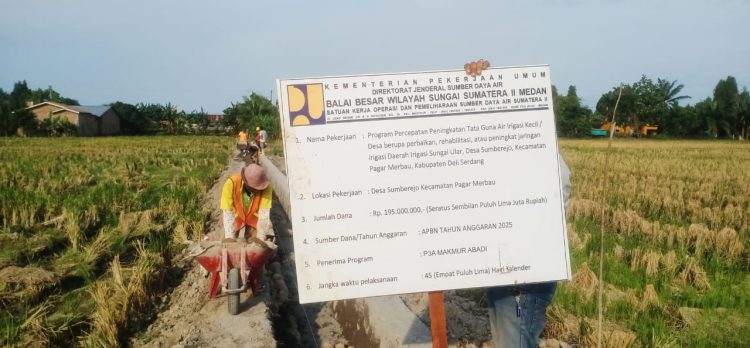 Pembangunan irigasi Tersier di Desa Sumberejo,Kecamatan Pagar Merbau, Kabupaten  Deliserdang, Sumatera Utara. (PenaTerkini.co.id)
P3TGAI.