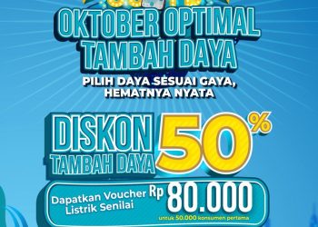 Dalam rangka memperingati Hari Listrik Nasional (HLN) ke-80, PLN menghadirkan program spesial Oktober Optimal Tambah Daya (OOTD). Melalui program ini, pelanggan dapat menikmati diskon 50% biaya tambah daya listrik serta mendapatkan voucher listrik senilai Rp80 ribu bagi 50 ribu pelanggan pertama yang berhasil melakukan tambah daya. Promo ini berlaku mulai 17 hingga 30 Oktober 2025. (Divkom PLN Pusat)