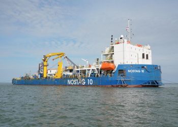Tampilan cable laying vessel yang digunakan untuk kegiatan pemulihan Saluran Kabel Laut Tegangan Tinggi (SKLT) Sirkit II interkoneksi Sumatera – Bangka sepanjang 36 kilometer. (Divkom PLN Pusat)